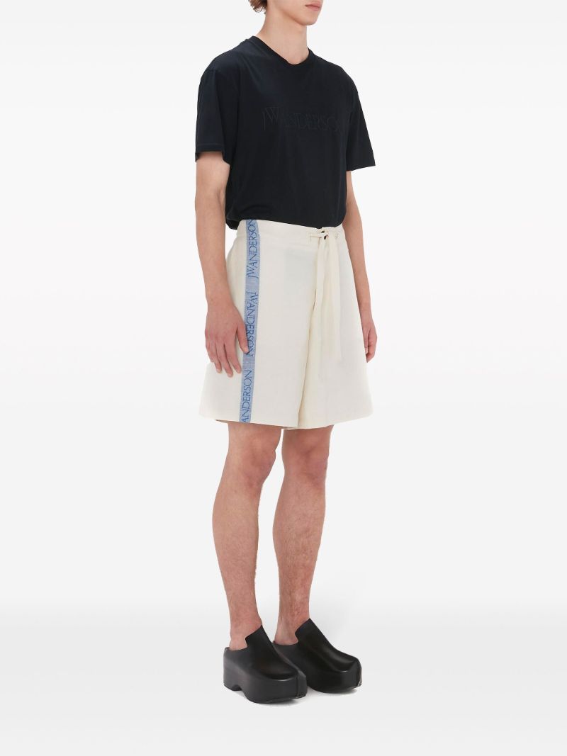 White Logo-tape Wide-leg Shorts