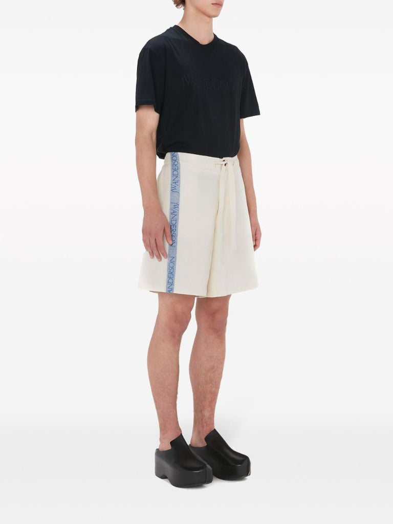 White Logo-tape Wide-leg Shorts