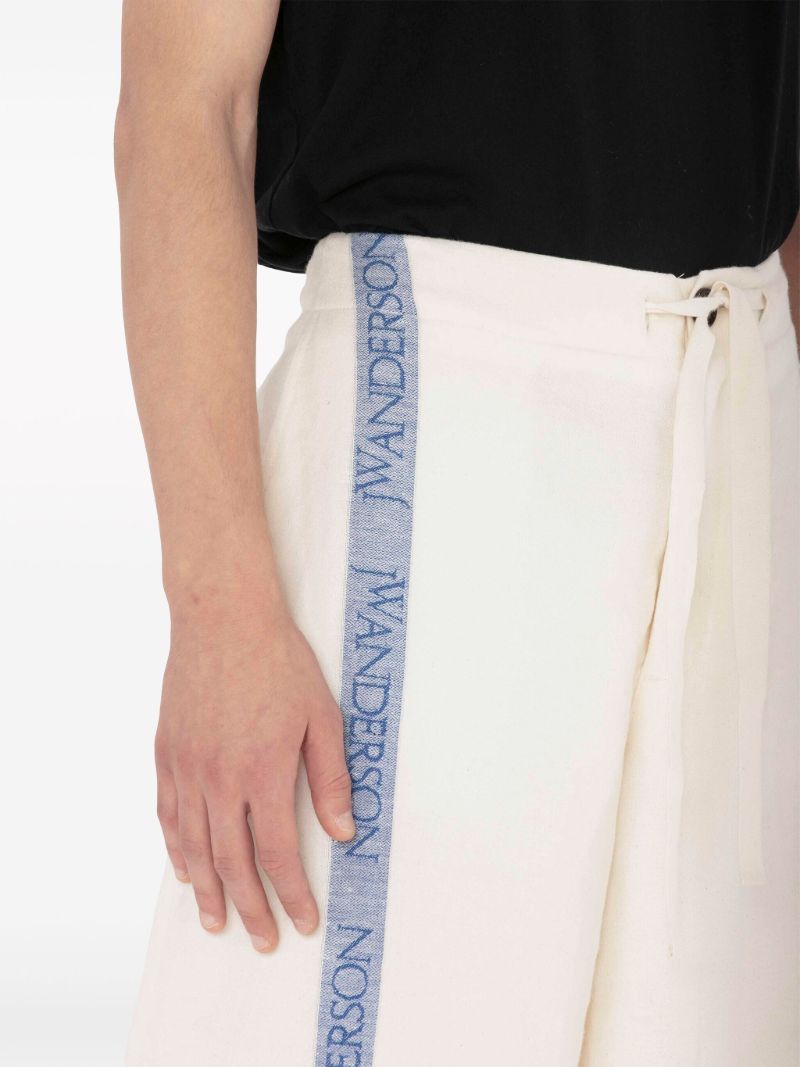 White Logo-tape Wide-leg Shorts