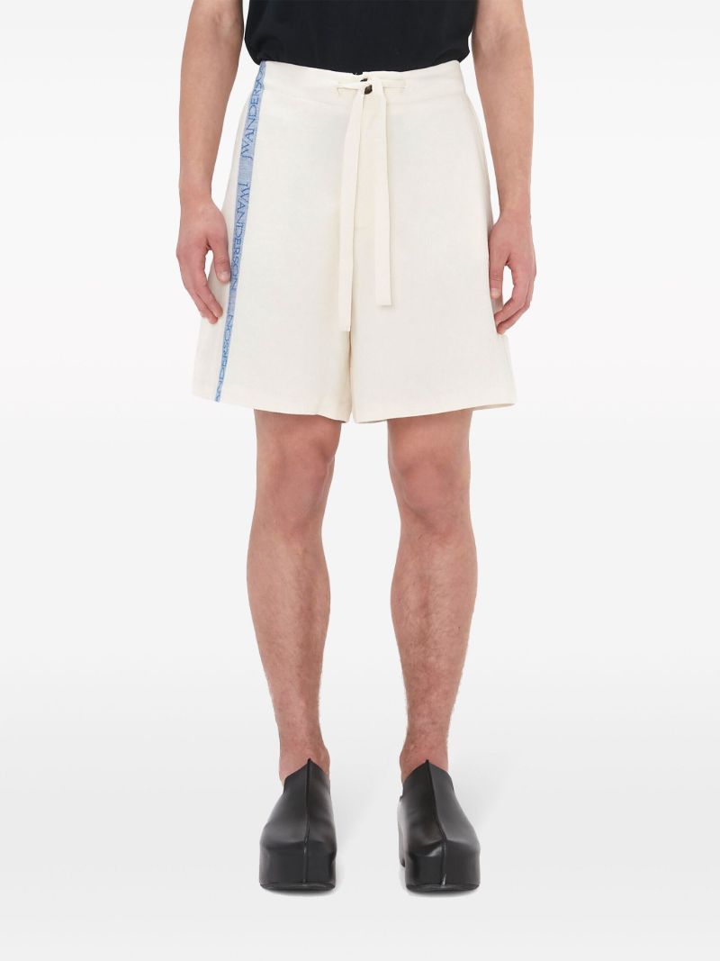 White Logo-tape Wide-leg Shorts