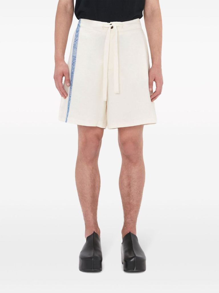 White Logo-tape Wide-leg Shorts