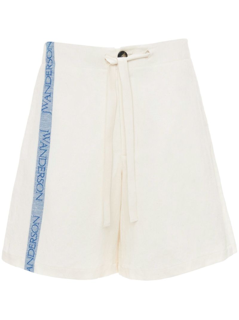 White Logo-tape Wide-leg Shorts