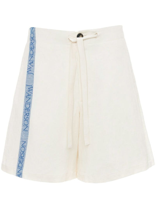 White Logo-tape Wide-leg Shorts