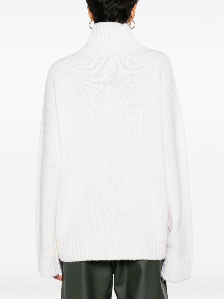 White Crochet-pocket Sweater
