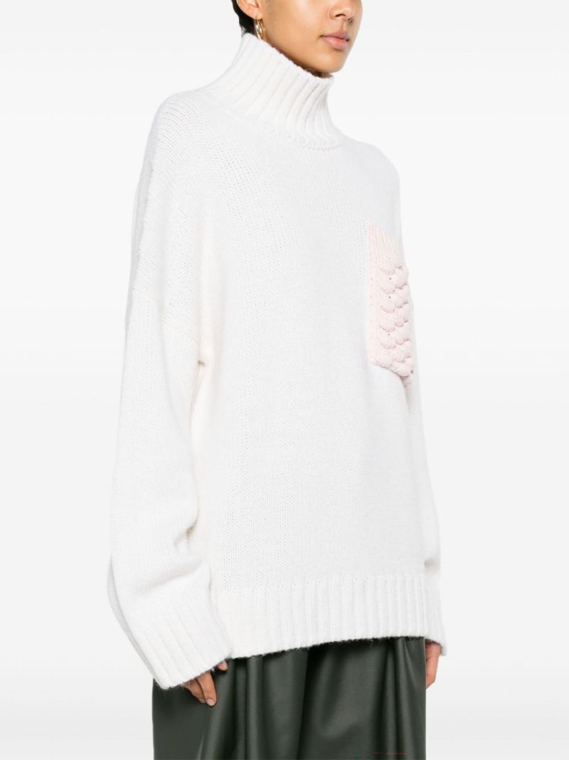 White Crochet-pocket Sweater