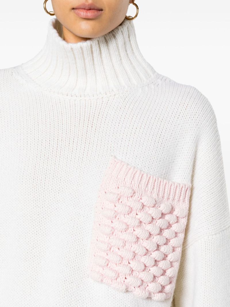 White Crochet-pocket Sweater