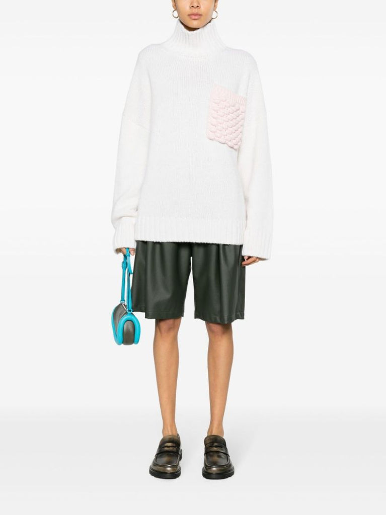 White Crochet-pocket Sweater