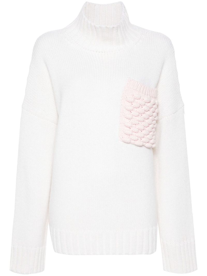 White Crochet-pocket Sweater