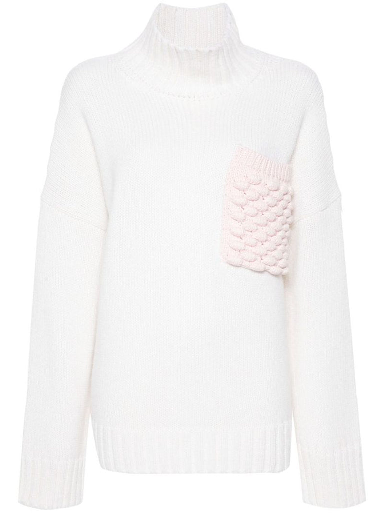 White Crochet-pocket Sweater