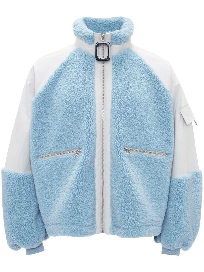 Blue Colour-block Fleece Jacket