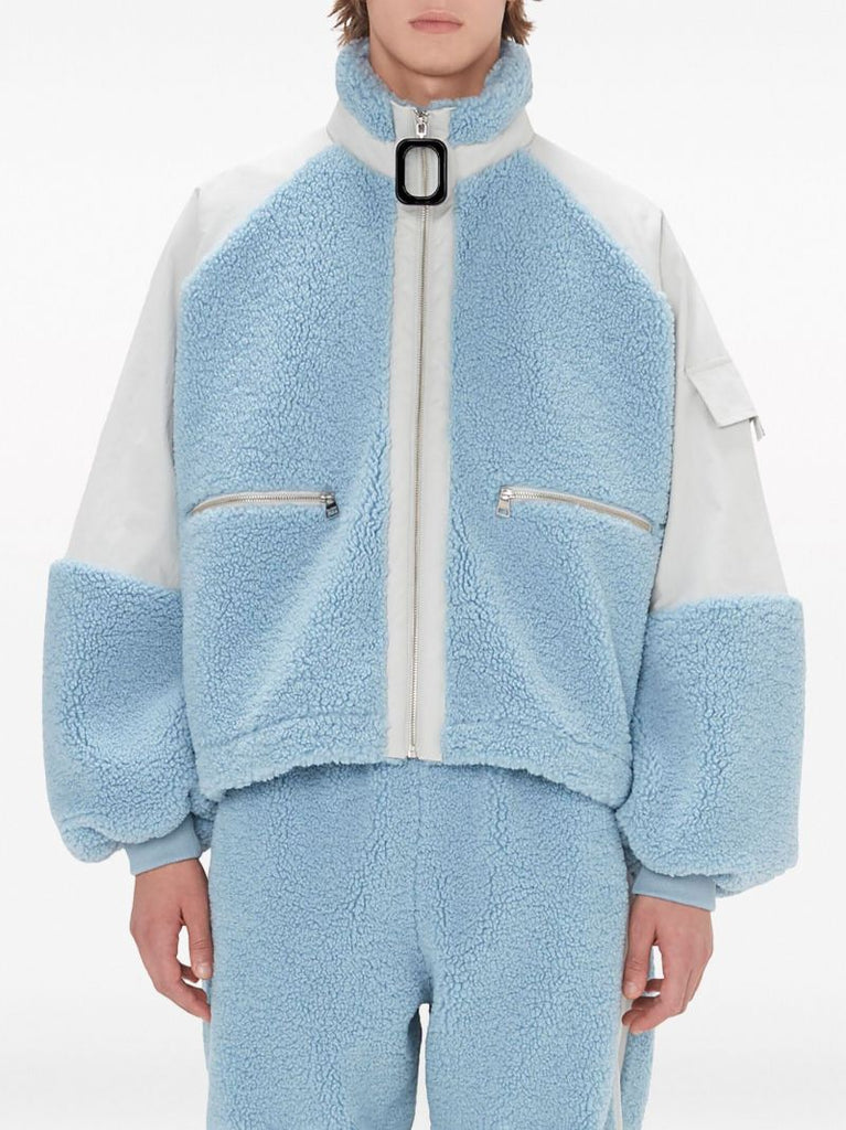 Blue Colour-block Fleece Jacket