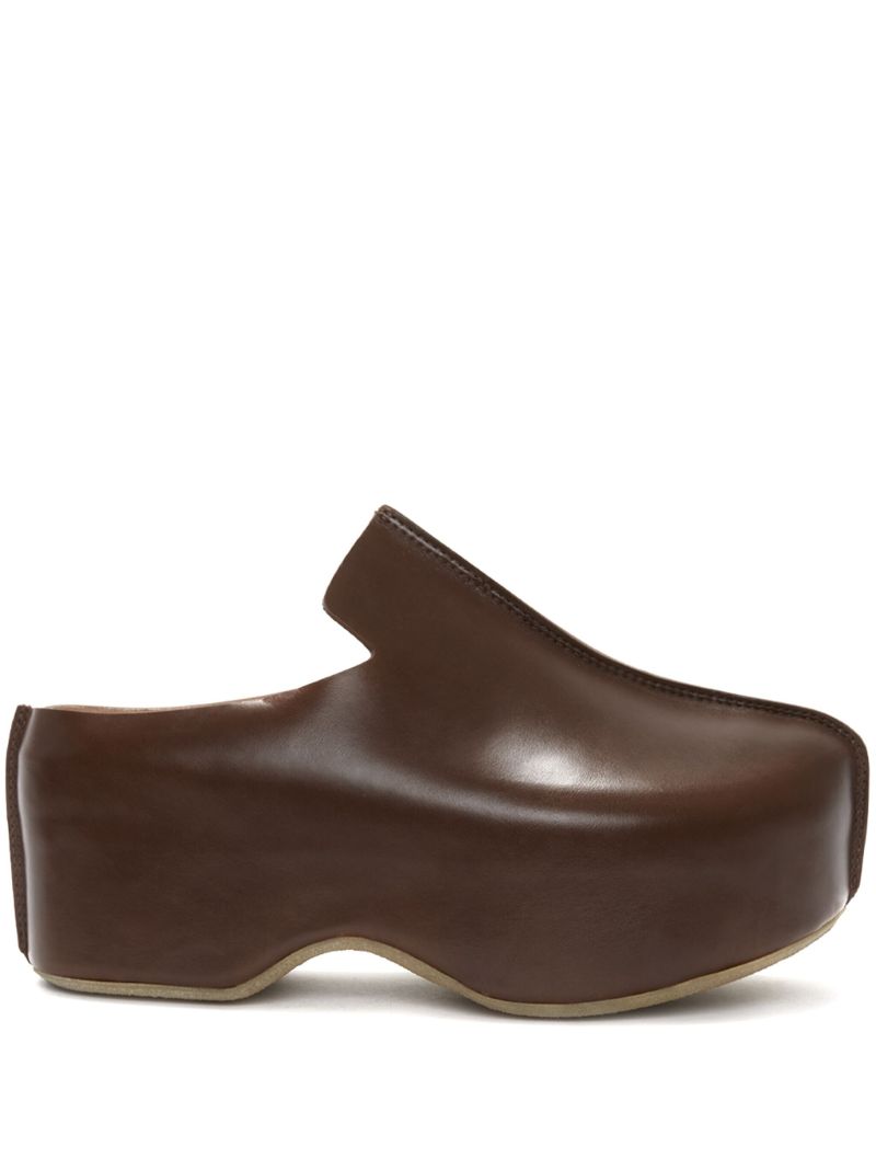 Brown Leather Platform Clogs