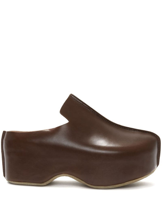 Brown Leather Platform Clogs
