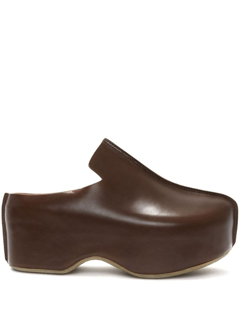 Brown Leather Platform Clogs
