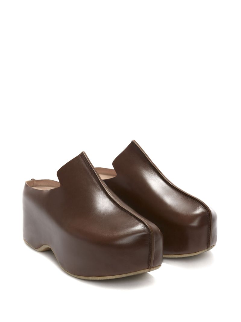 Brown Leather Platform Clogs