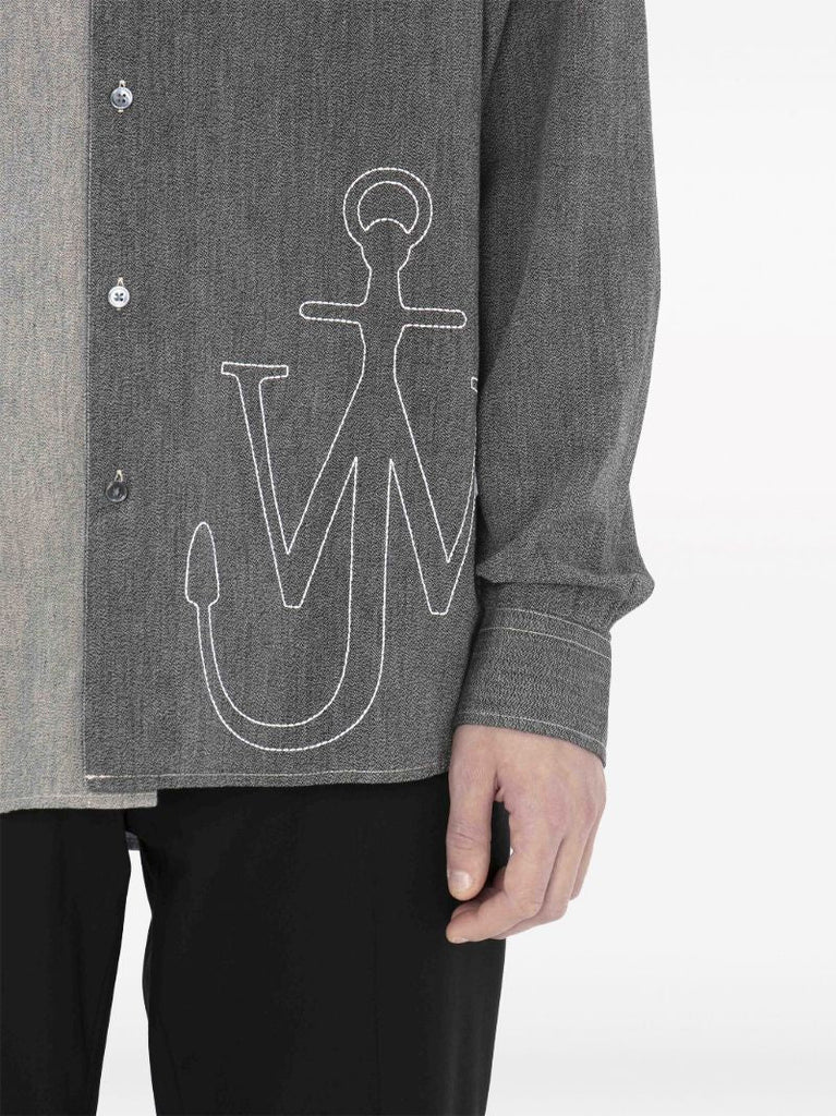 Grey Patchwork Long-sleeve Cotton Shirt
