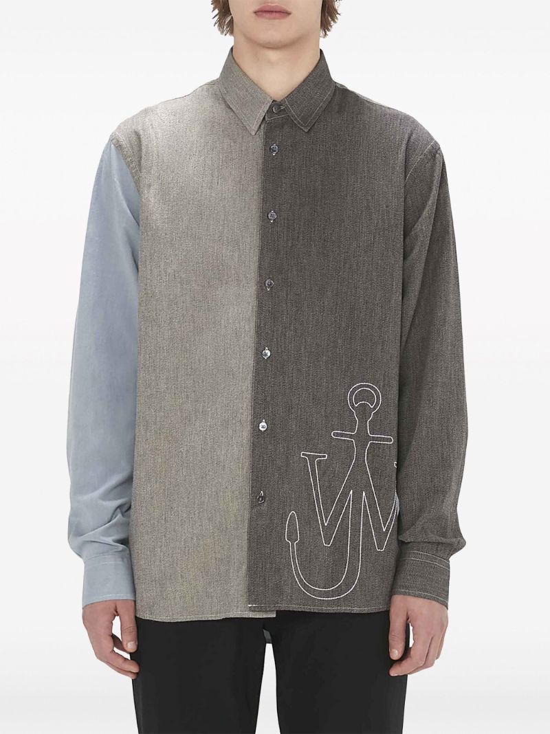 Grey Patchwork Long-sleeve Cotton Shirt