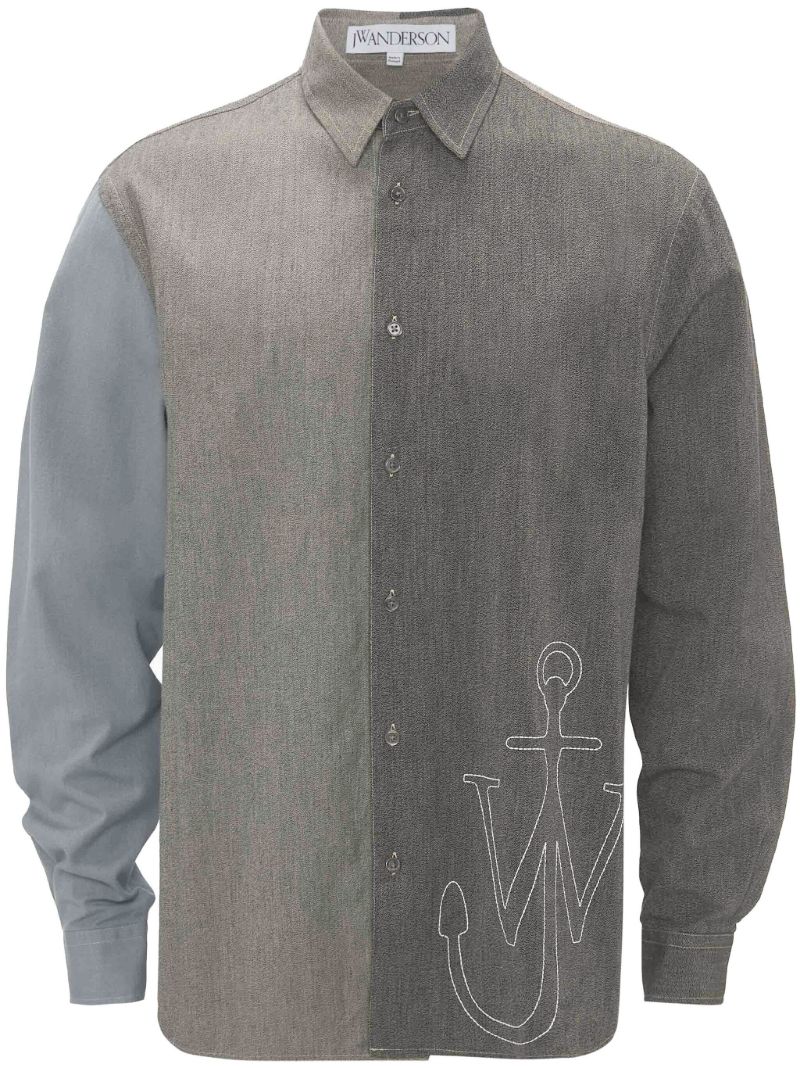 Grey Patchwork Long-sleeve Cotton Shirt