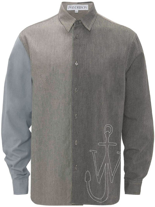 Grey Patchwork Long-sleeve Cotton Shirt
