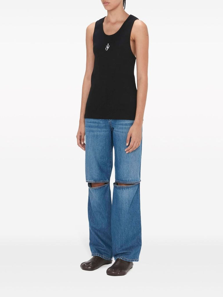 Black Anchor Logo Embroidery Tank Top