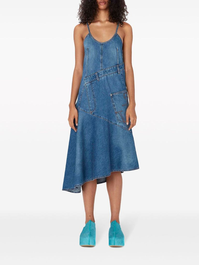 Blue Sleeveless Twisted Denim Midi Dress