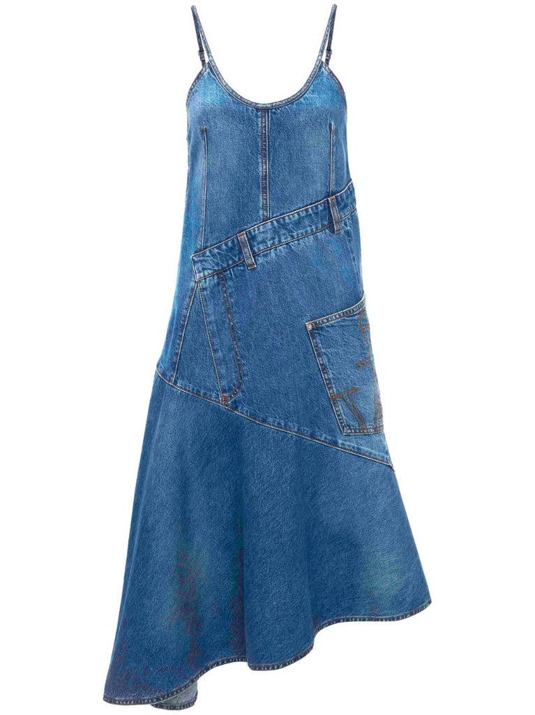 Blue Sleeveless Twisted Denim Midi Dress