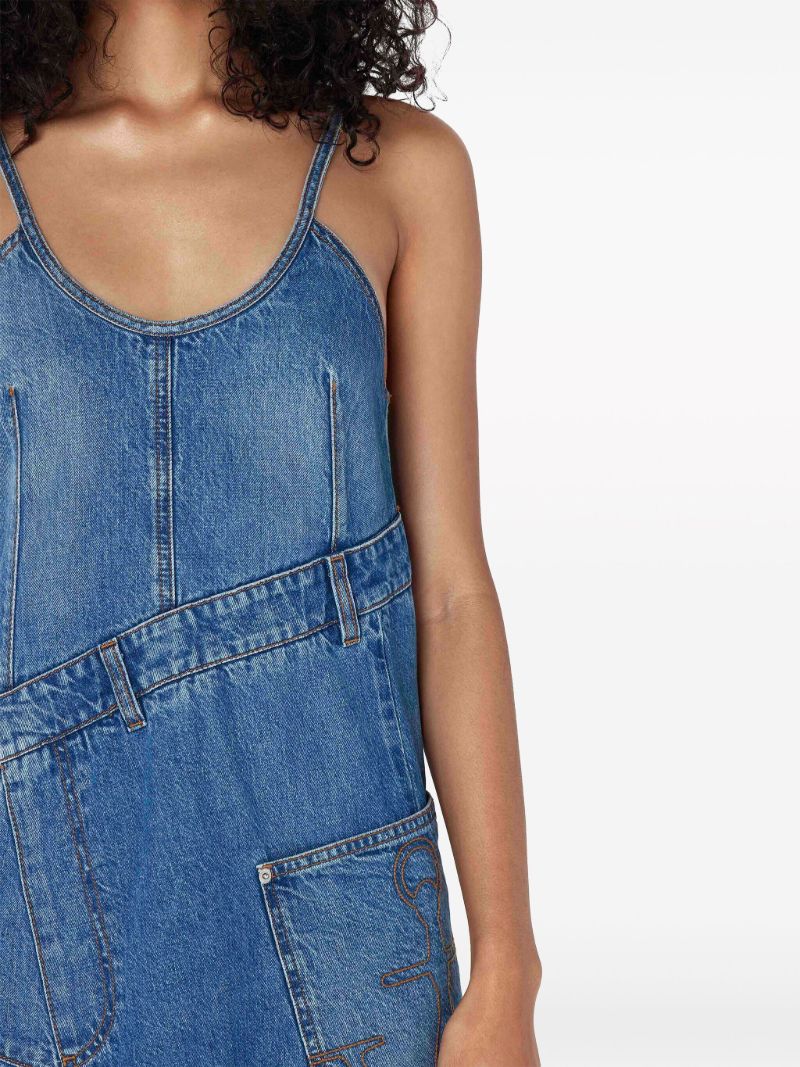 Blue Sleeveless Twisted Denim Midi Dress