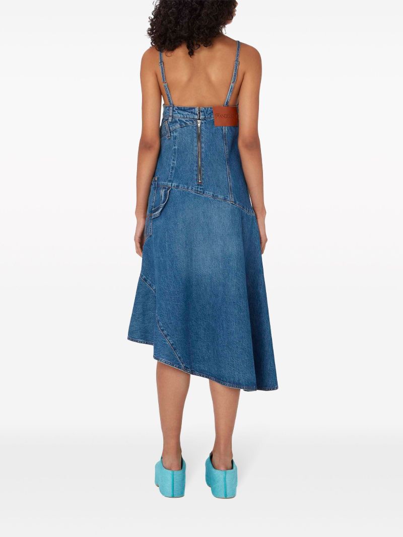Blue Sleeveless Twisted Denim Midi Dress