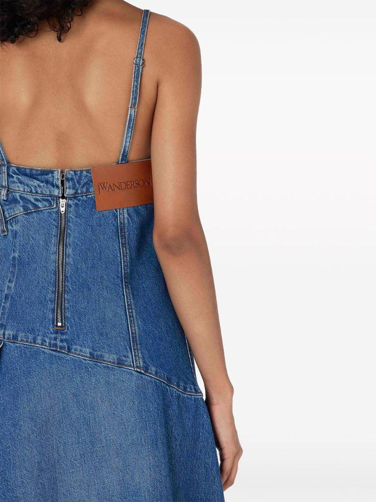 Blue Sleeveless Twisted Denim Midi Dress