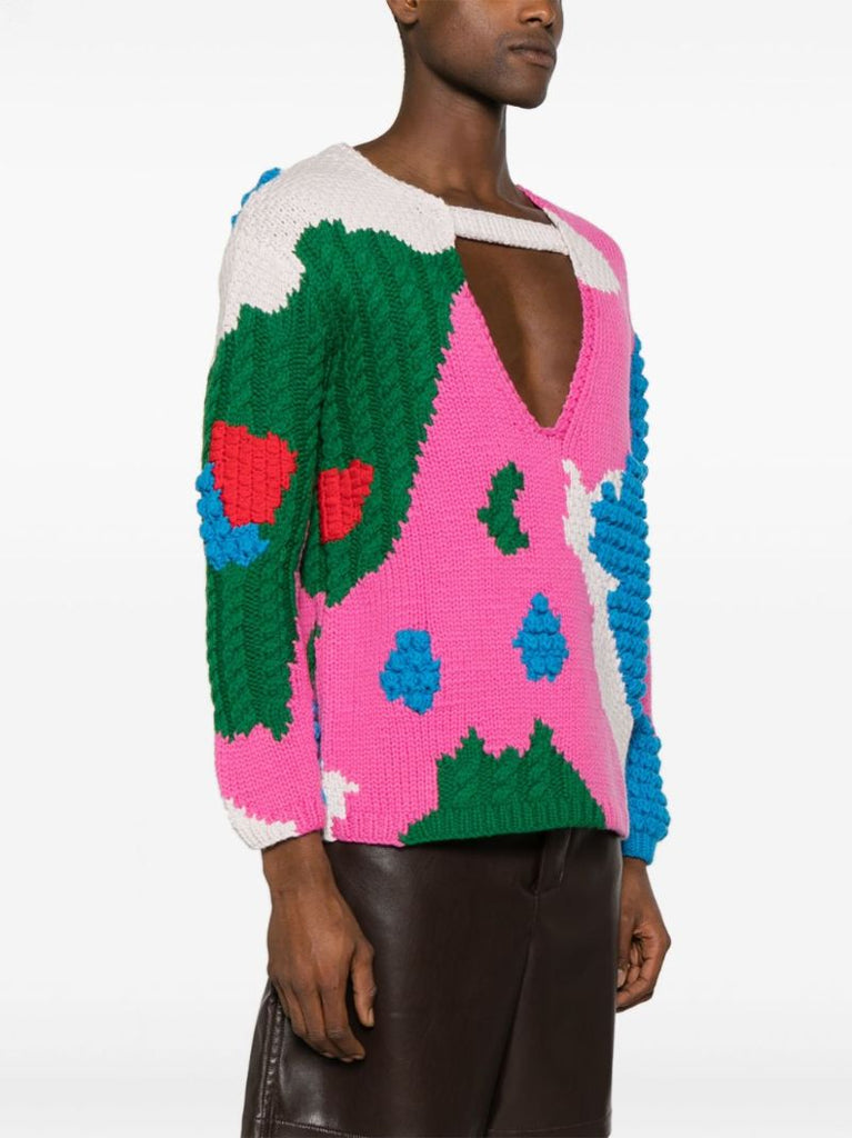 Pink Cut-out Crochet Sweater