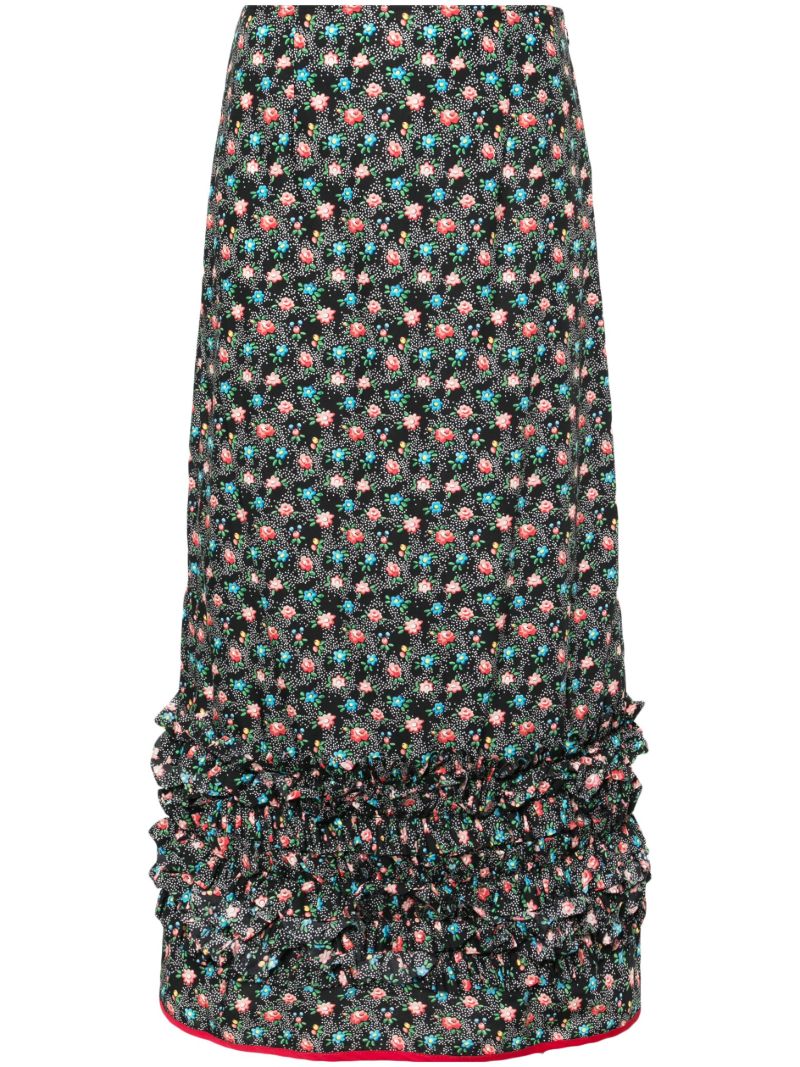 Black Delia Floral-print Ruffled Skirt