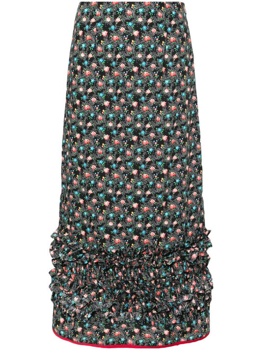 Black Delia Floral-print Ruffled Skirt
