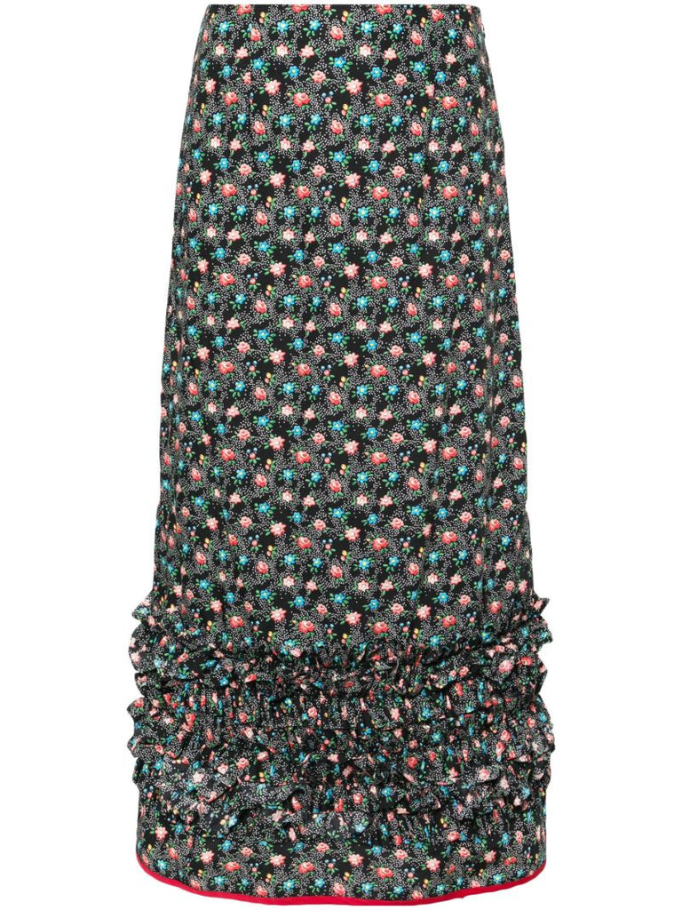 Black Delia Floral-print Ruffled Skirt