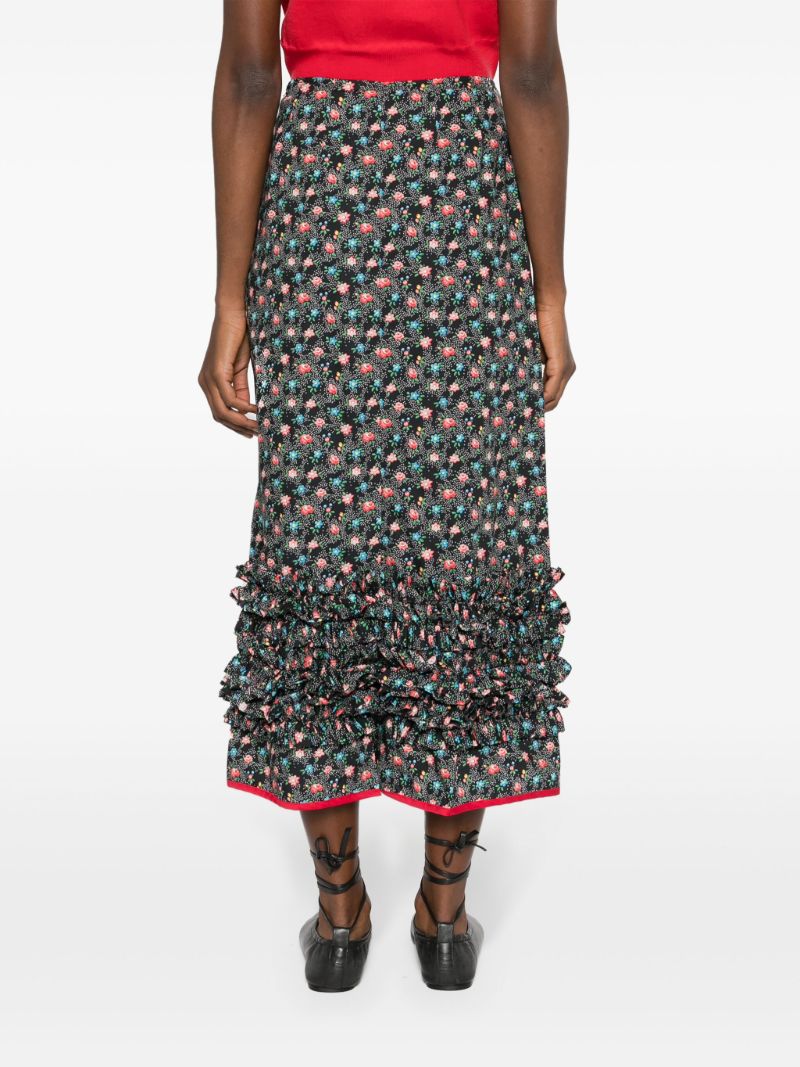 Black Delia Floral-print Ruffled Skirt