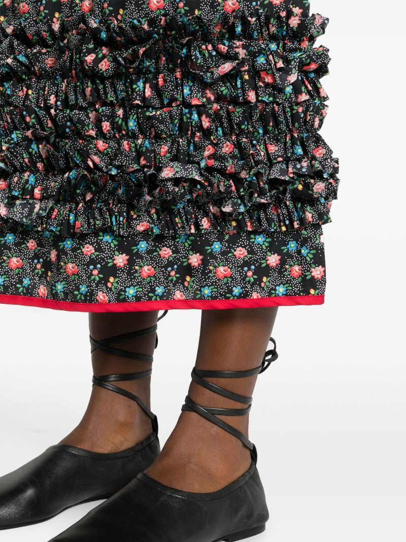Black Delia Floral-print Ruffled Skirt