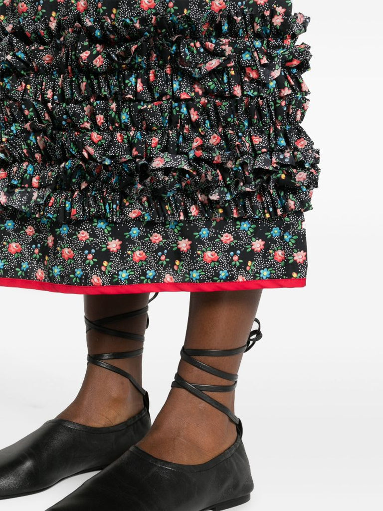 Black Delia Floral-print Ruffled Skirt