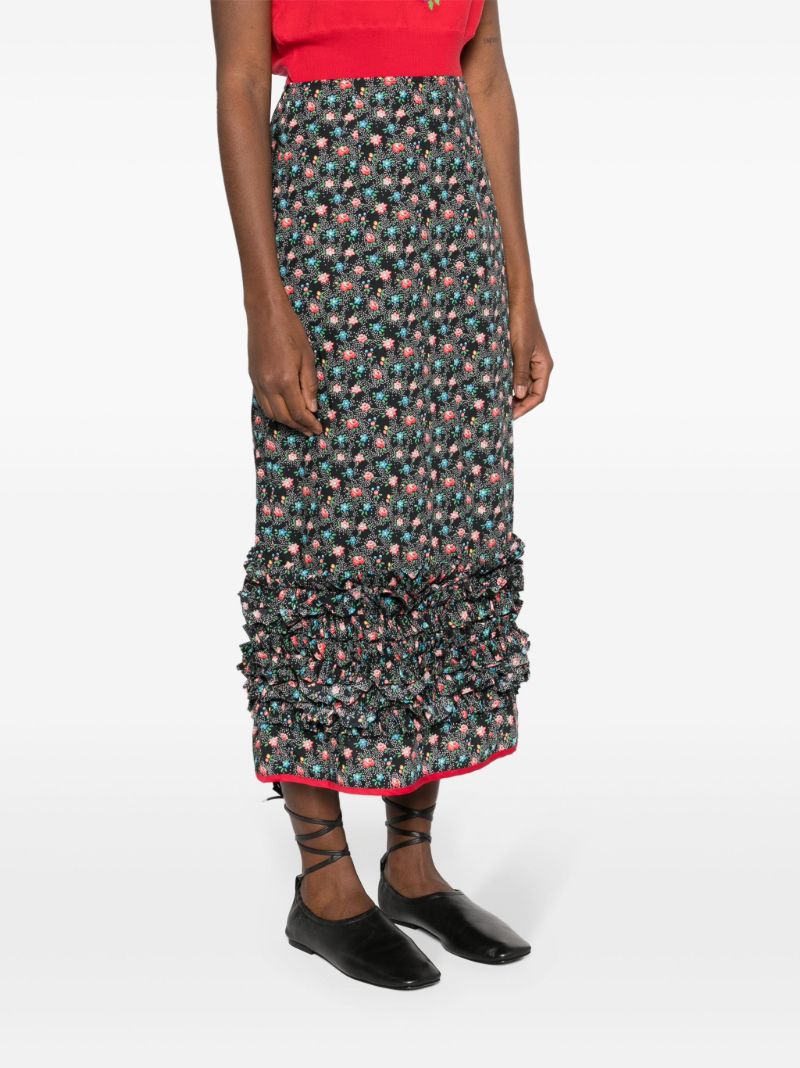 Black Delia Floral-print Ruffled Skirt