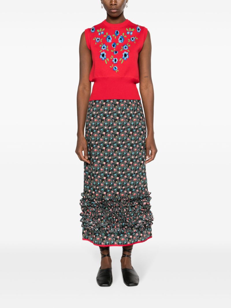 Black Delia Floral-print Ruffled Skirt