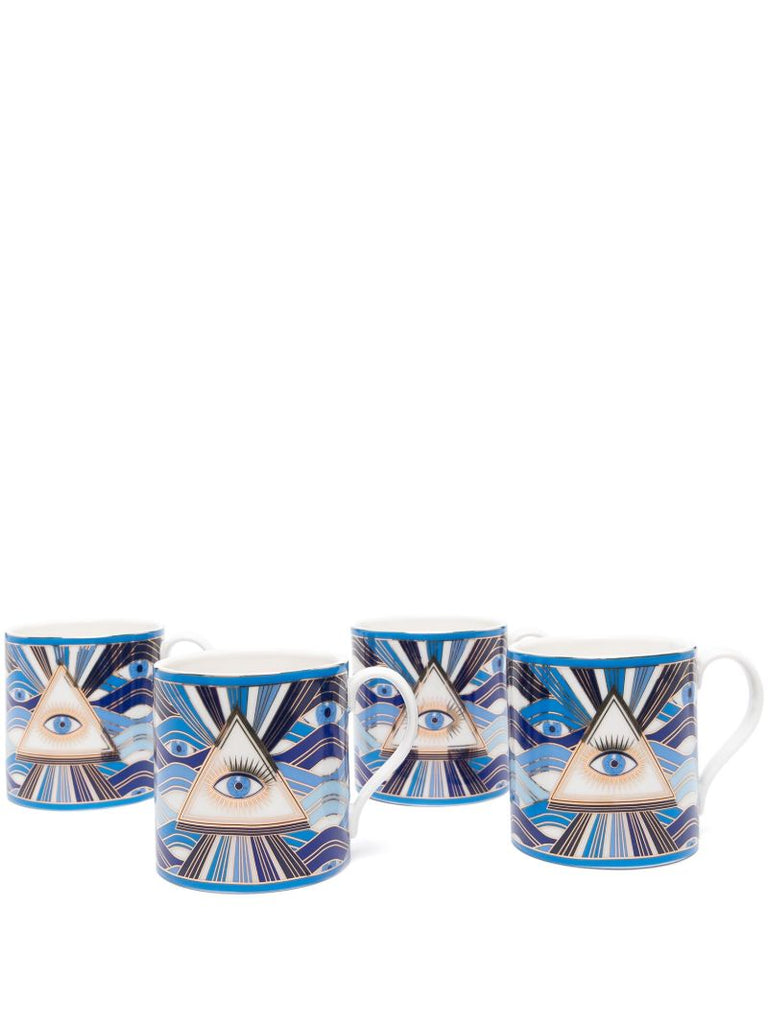 Blue Druggist Porcelain Mug Set