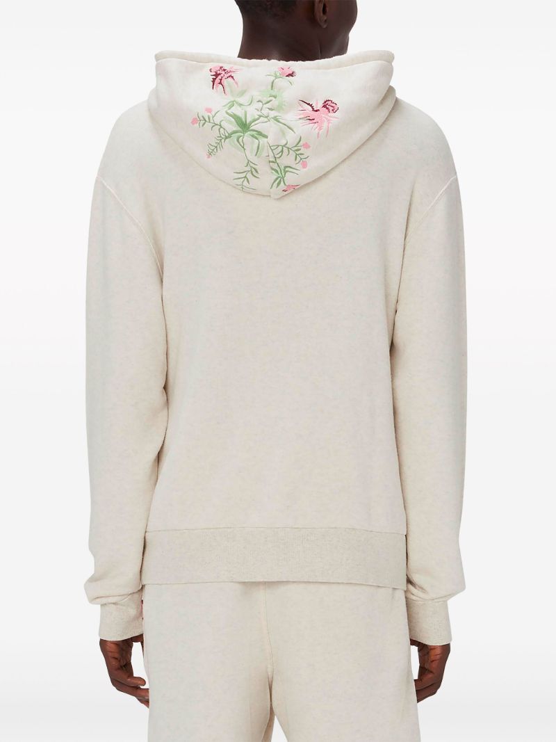 Neutral Floral-embroidered Cotton Hoodie