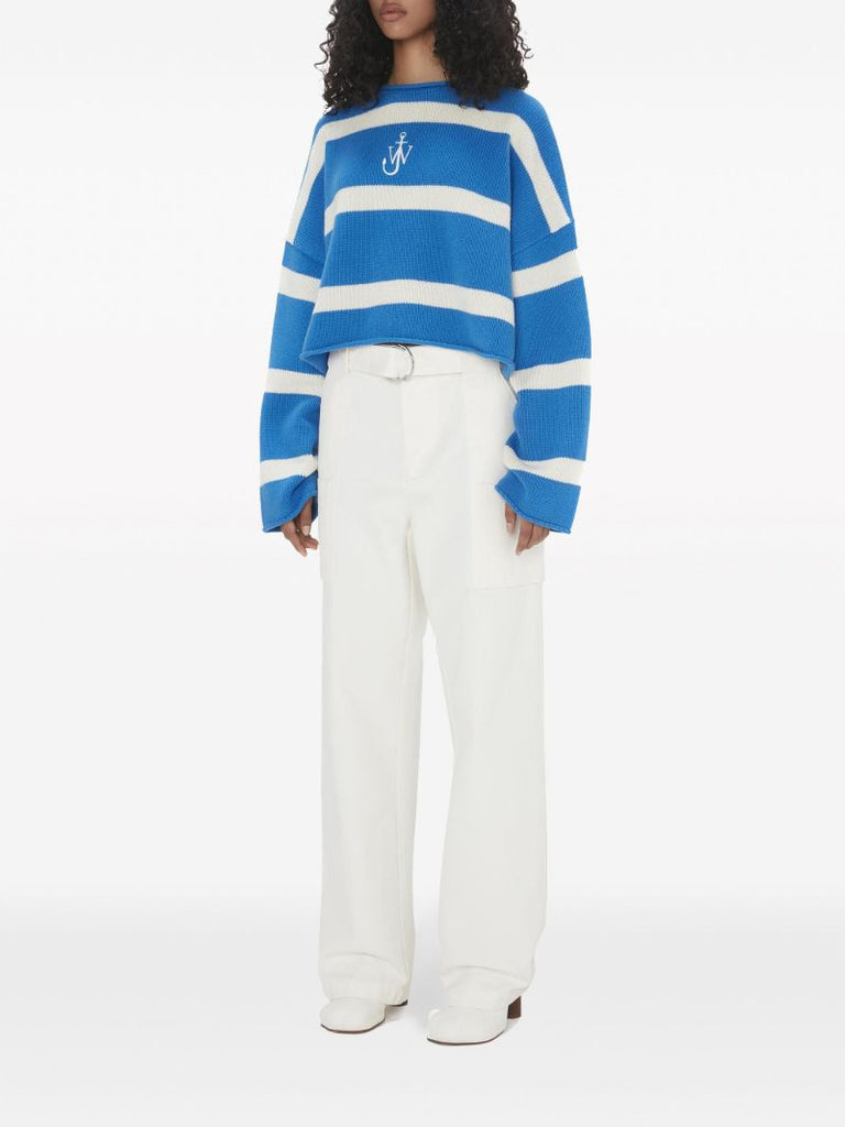 Blue Anchor Embroidery Cropped Jumper