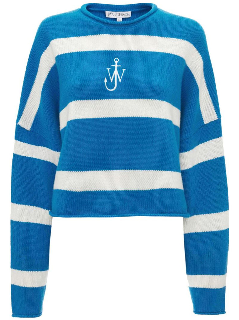 Blue Anchor Embroidery Cropped Jumper