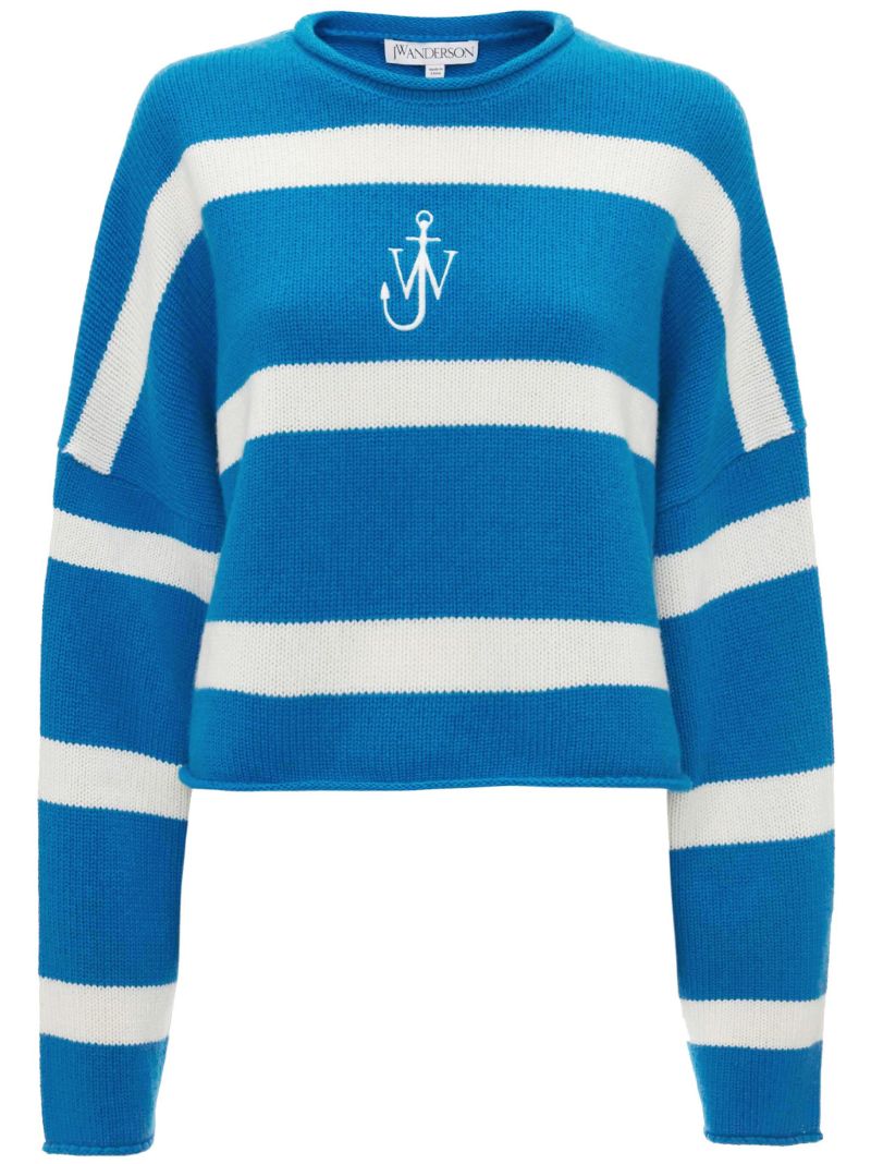 Blue Anchor Embroidery Cropped Jumper