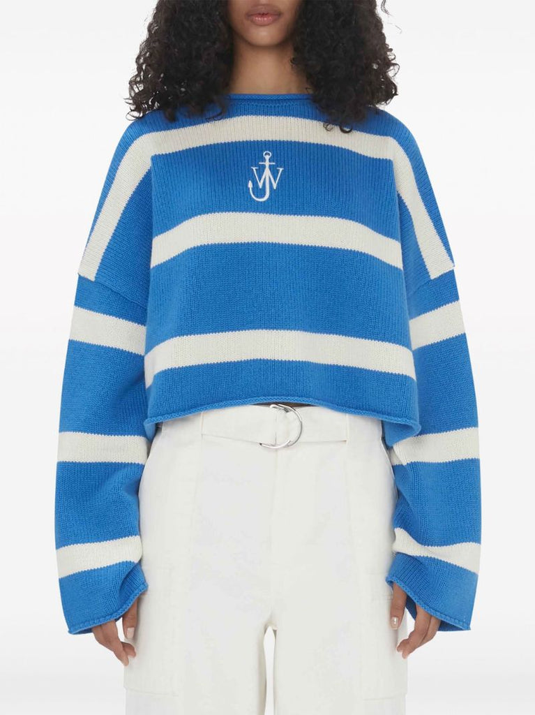 Blue Anchor Embroidery Cropped Jumper