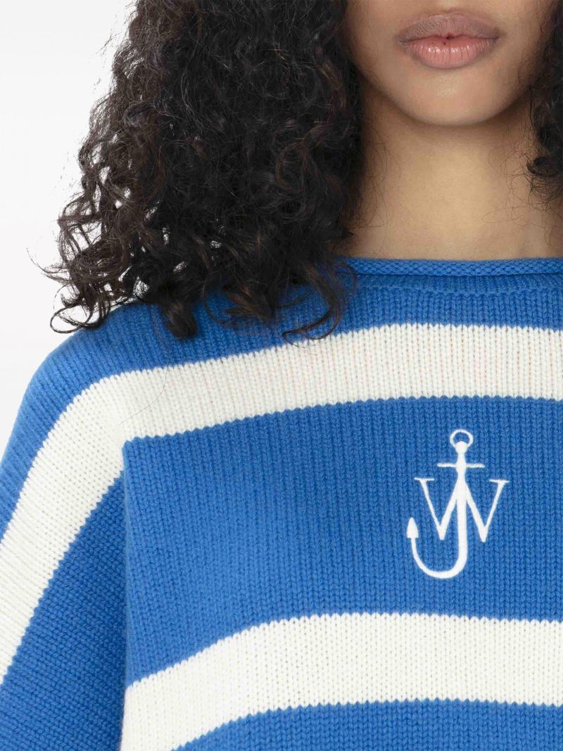 Blue Anchor Embroidery Cropped Jumper