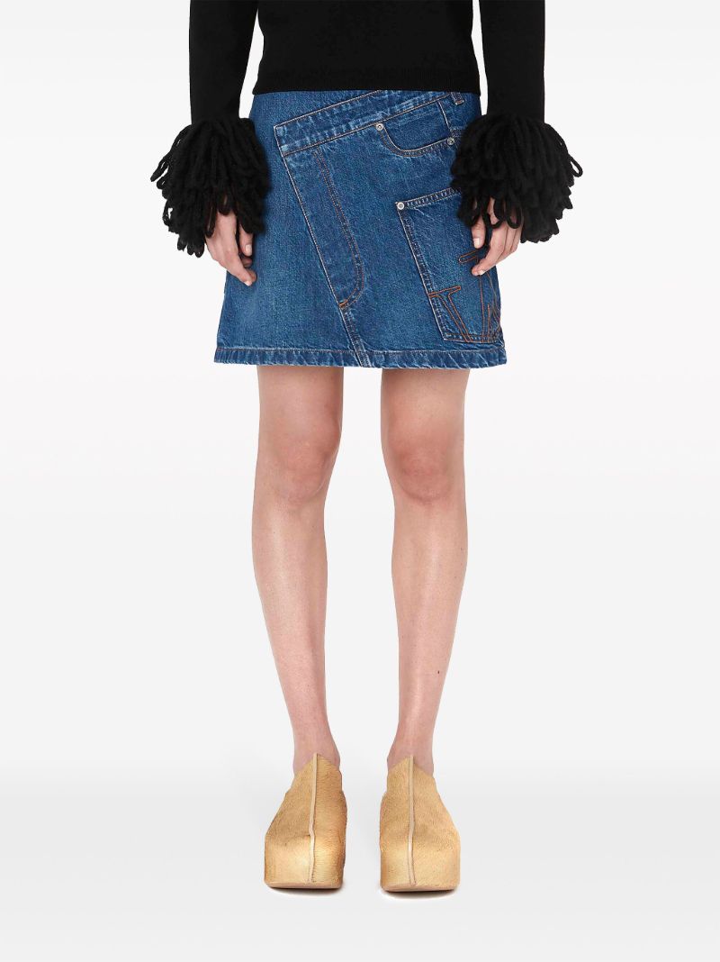 Blue Twisted Mini Denim Skirt