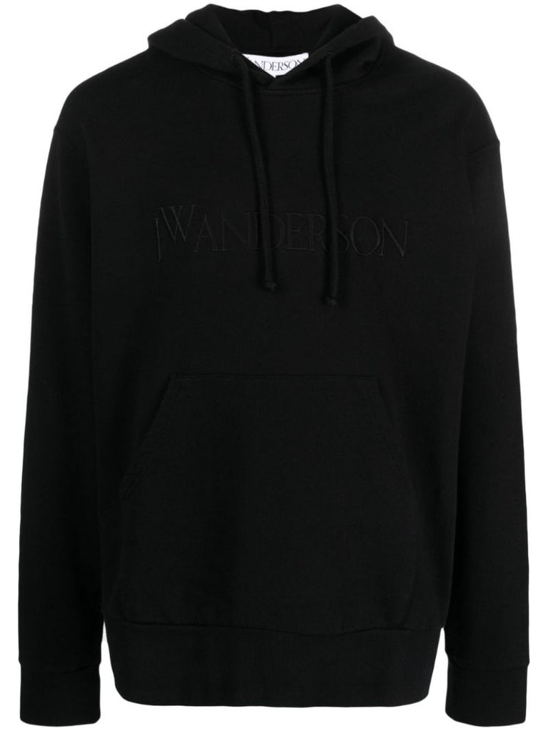 Black Logo-embroidered Cotton Hoodie