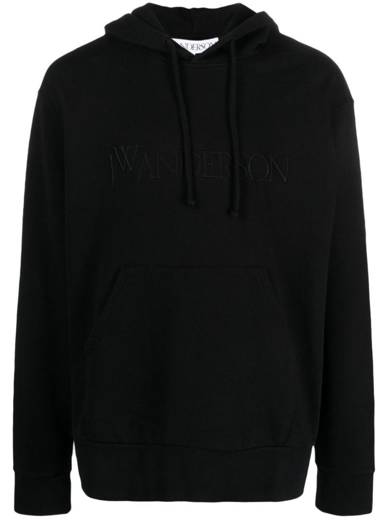 Black Logo-embroidered Cotton Hoodie