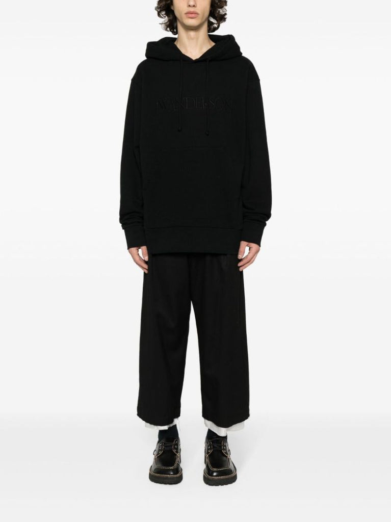 Black Logo-embroidered Cotton Hoodie