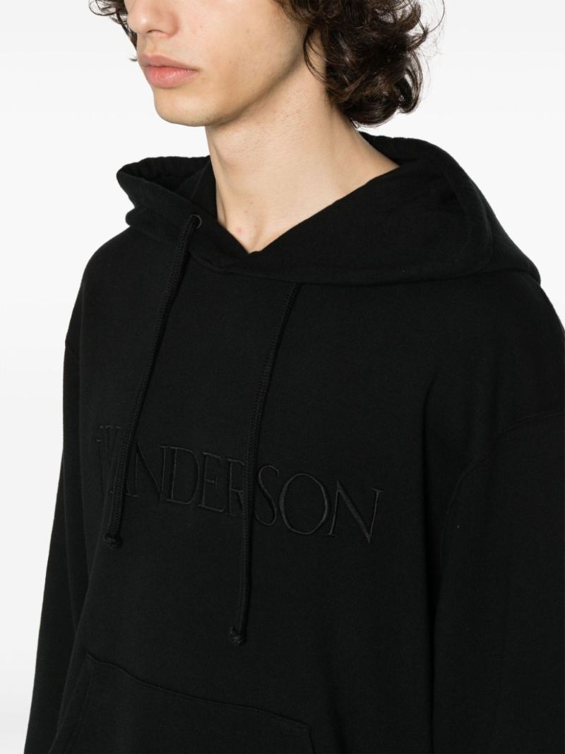 Black Logo-embroidered Cotton Hoodie